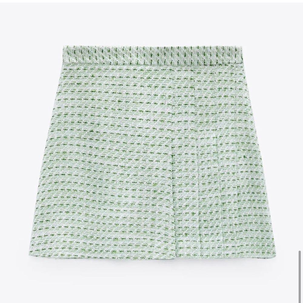 ZARA green tweed front pleat mini skirt medium